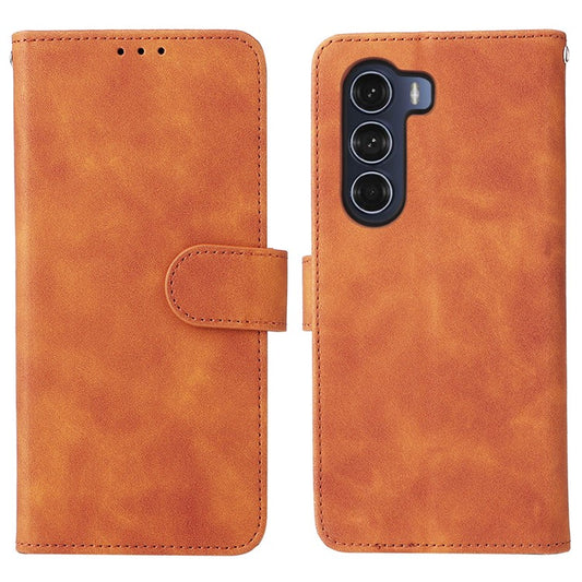 Anti-scratch Splash-repellent Skin-touch Feeling PU Leather + TPU Phone Cover Stand Wallet Shell Mobile Phone Case for Motorola Moto G200 5G - Brown