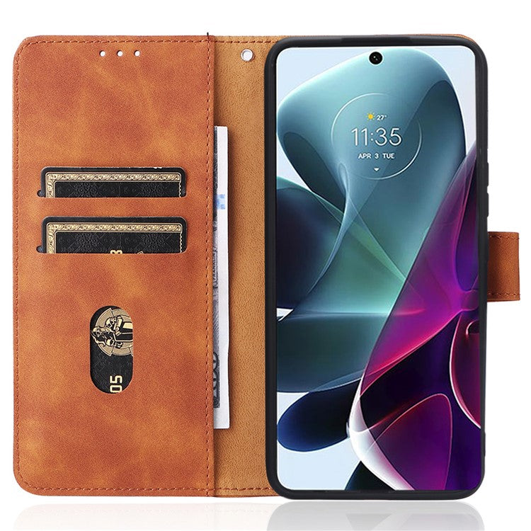 Anti-scratch Splash-repellent Skin-touch Feeling PU Leather + TPU Phone Cover Stand Wallet Shell Mobile Phone Case for Motorola Moto G200 5G - Brown