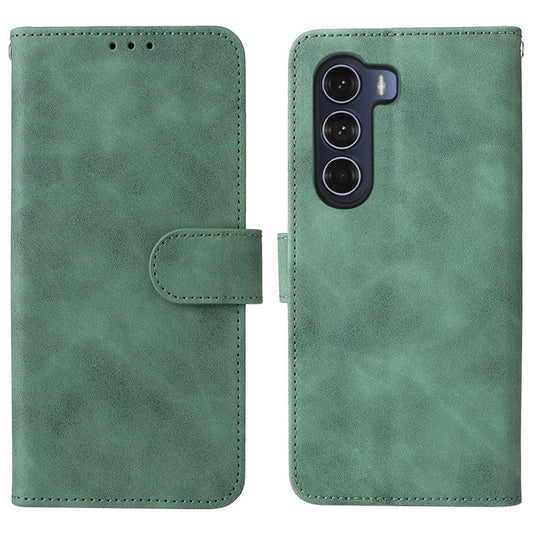 Anti-scratch Splash-repellent Skin-touch Feeling PU Leather + TPU Phone Cover Stand Wallet Shell Mobile Phone Case for Motorola Moto G200 5G - Green