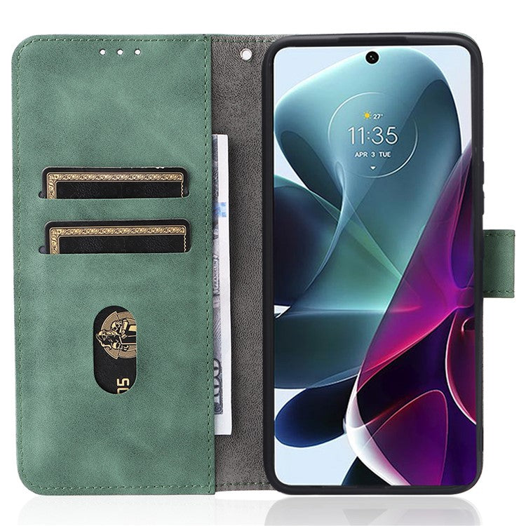 Anti-scratch Splash-repellent Skin-touch Feeling PU Leather + TPU Phone Cover Stand Wallet Shell Mobile Phone Case for Motorola Moto G200 5G - Green