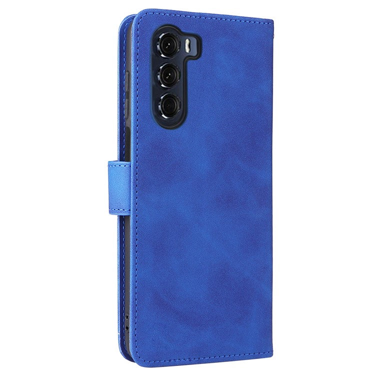 Anti-scratch Splash-repellent Skin-touch Feeling PU Leather + TPU Phone Cover Stand Wallet Shell Mobile Phone Case for Motorola Moto G200 5G - Blue