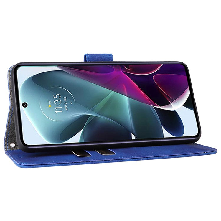 Anti-scratch Splash-repellent Skin-touch Feeling PU Leather + TPU Phone Cover Stand Wallet Shell Mobile Phone Case for Motorola Moto G200 5G - Blue