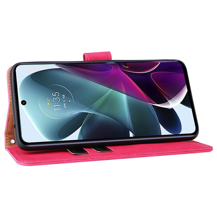 Anti-scratch Splash-repellent Skin-touch Feeling PU Leather + TPU Phone Cover Stand Wallet Shell Mobile Phone Case for Motorola Moto G200 5G - Rose