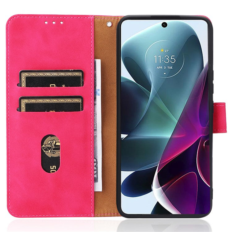 Anti-scratch Splash-repellent Skin-touch Feeling PU Leather + TPU Phone Cover Stand Wallet Shell Mobile Phone Case for Motorola Moto G200 5G - Rose