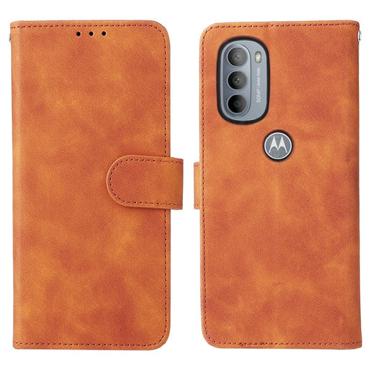 Shockproof Phone Cover Shell Skin-touch Feeling PU Leather Stand Wallet Shell Mobile Phone Case for Motorola Moto G31 / G41 - Brown
