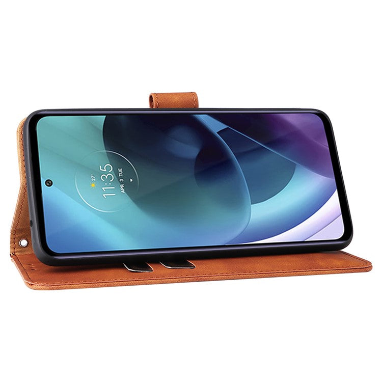 Shockproof Phone Cover Shell Skin-touch Feeling PU Leather Stand Wallet Shell Mobile Phone Case for Motorola Moto G31 / G41 - Brown
