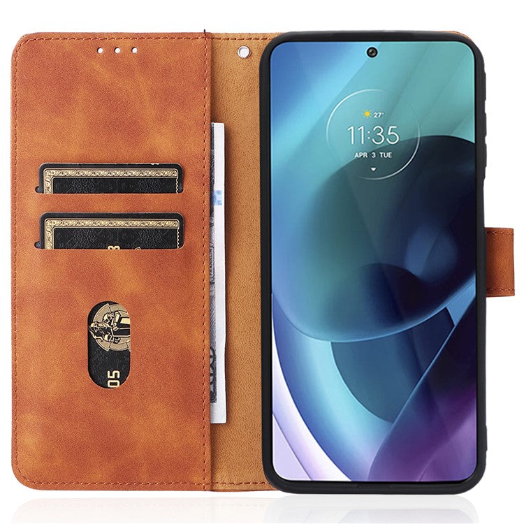 Shockproof Phone Cover Shell Skin-touch Feeling PU Leather Stand Wallet Shell Mobile Phone Case for Motorola Moto G31 / G41 - Brown