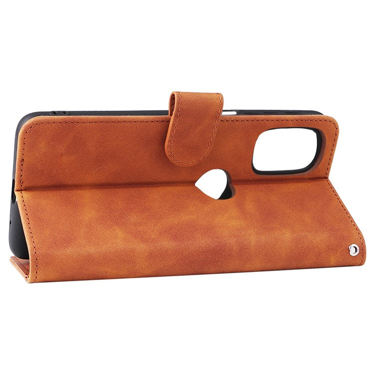 Shockproof Phone Cover Shell Skin-touch Feeling PU Leather Stand Wallet Shell Mobile Phone Case for Motorola Moto G31 / G41 - Brown
