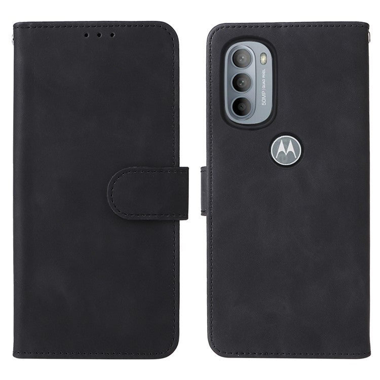 Shockproof Phone Cover Shell Skin-touch Feeling PU Leather Stand Wallet Shell Mobile Phone Case for Motorola Moto G31 / G41 - Black