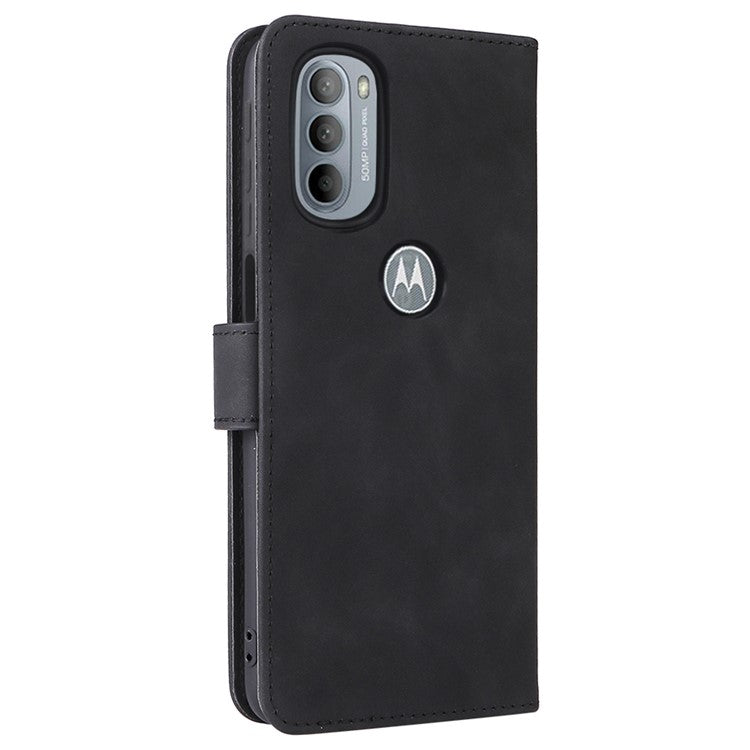 Shockproof Phone Cover Shell Skin-touch Feeling PU Leather Stand Wallet Shell Mobile Phone Case for Motorola Moto G31 / G41 - Black