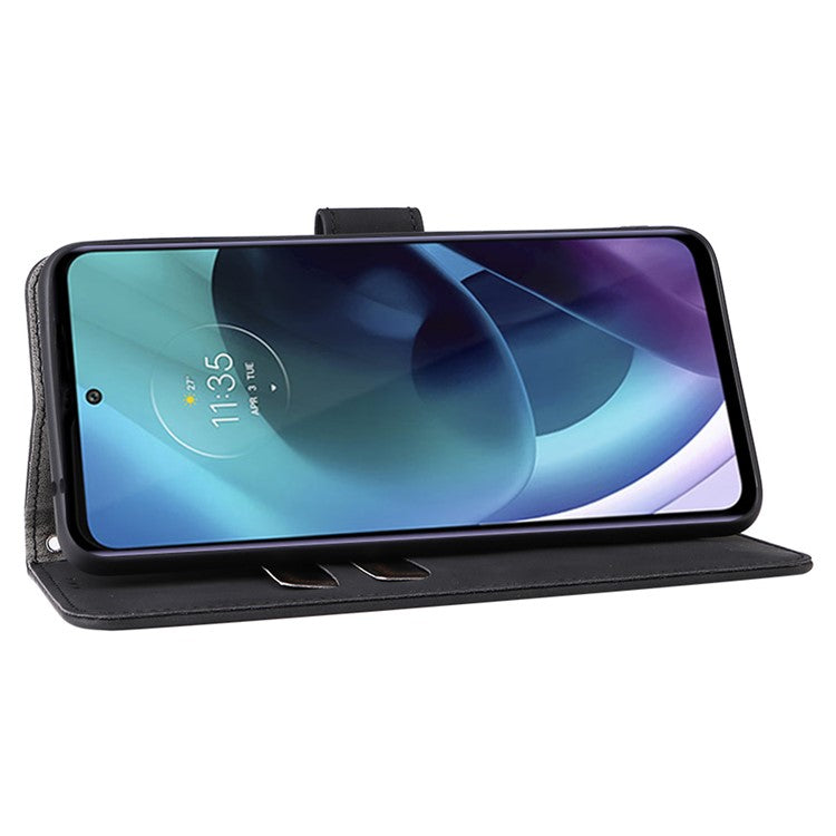 Shockproof Phone Cover Shell Skin-touch Feeling PU Leather Stand Wallet Shell Mobile Phone Case for Motorola Moto G31 / G41 - Black