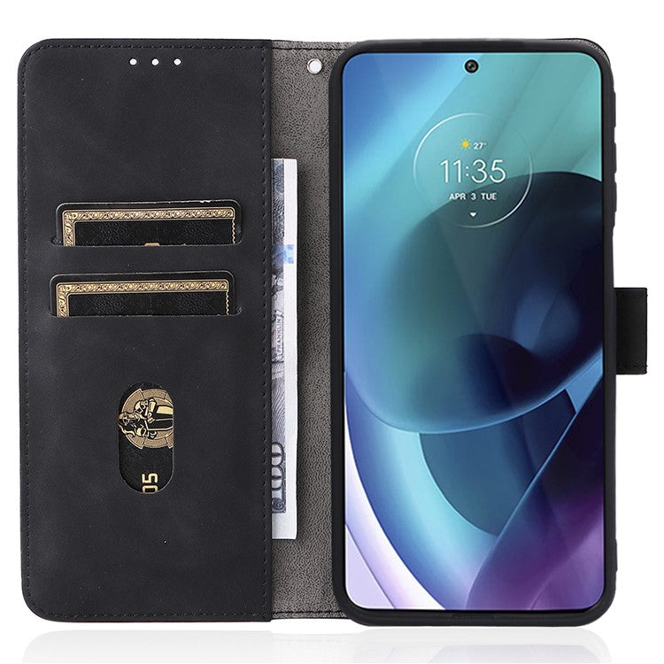 Shockproof Phone Cover Shell Skin-touch Feeling PU Leather Stand Wallet Shell Mobile Phone Case for Motorola Moto G31 / G41 - Black