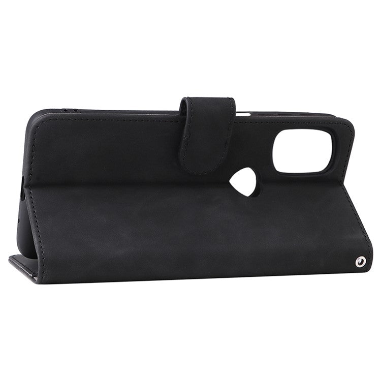 Shockproof Phone Cover Shell Skin-touch Feeling PU Leather Stand Wallet Shell Mobile Phone Case for Motorola Moto G31 / G41 - Black