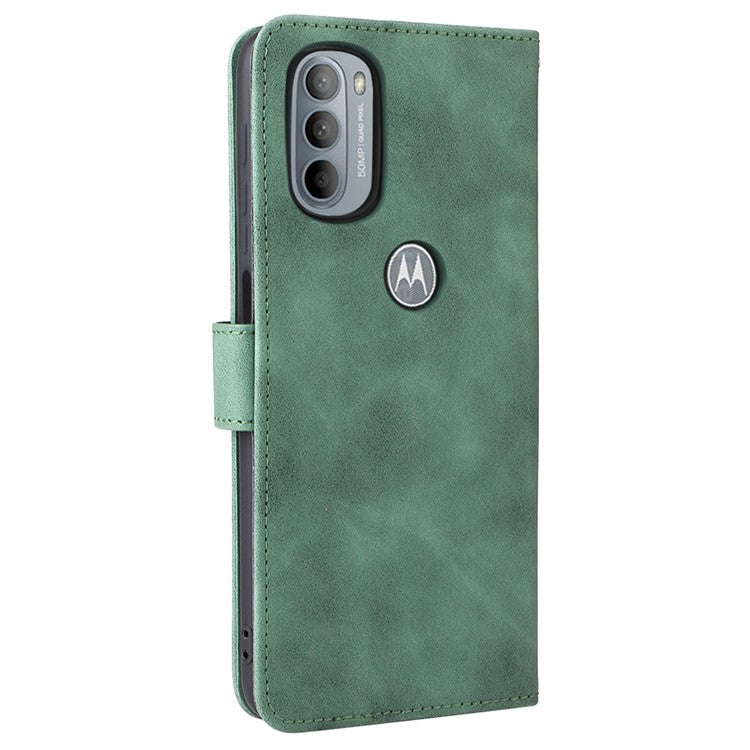 Shockproof Phone Cover Shell Skin-touch Feeling PU Leather Stand Wallet Shell Mobile Phone Case for Motorola Moto G31 / G41 - Green