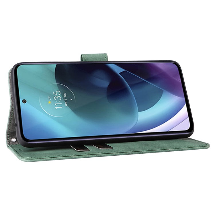 Shockproof Phone Cover Shell Skin-touch Feeling PU Leather Stand Wallet Shell Mobile Phone Case for Motorola Moto G31 / G41 - Green