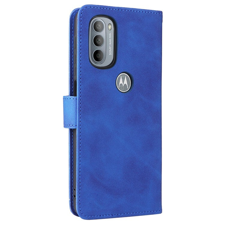 Shockproof Phone Cover Shell Skin-touch Feeling PU Leather Stand Wallet Shell Mobile Phone Case for Motorola Moto G31 / G41 - Blue