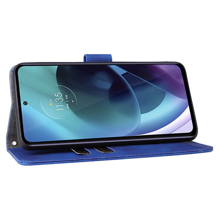 Shockproof Phone Cover Shell Skin-touch Feeling PU Leather Stand Wallet Shell Mobile Phone Case for Motorola Moto G31 / G41 - Blue