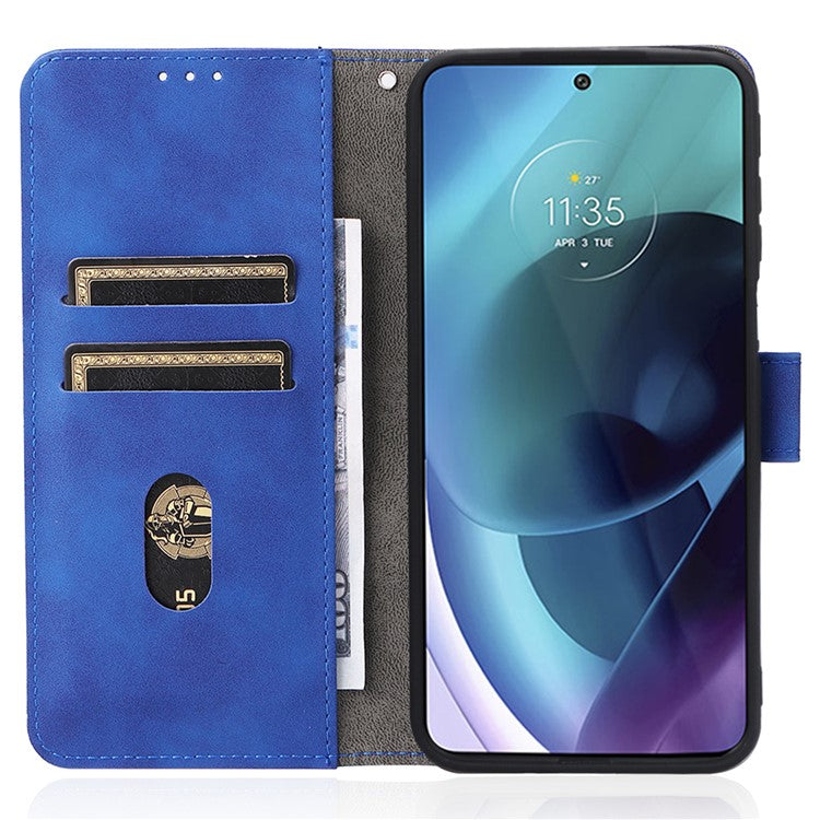 Shockproof Phone Cover Shell Skin-touch Feeling PU Leather Stand Wallet Shell Mobile Phone Case for Motorola Moto G31 / G41 - Blue