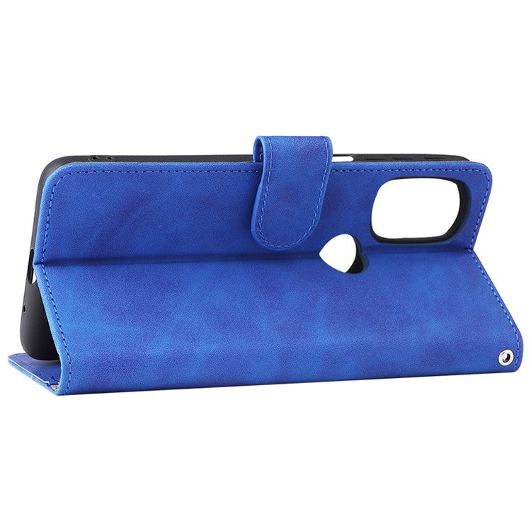Shockproof Phone Cover Shell Skin-touch Feeling PU Leather Stand Wallet Shell Mobile Phone Case for Motorola Moto G31 / G41 - Blue