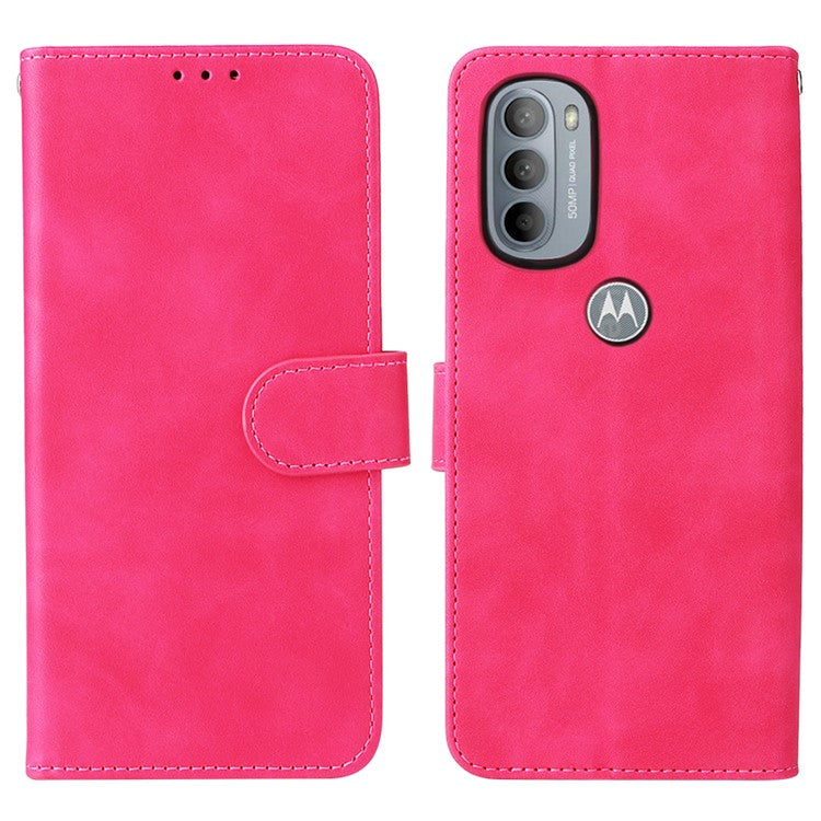Shockproof Phone Cover Shell Skin-touch Feeling PU Leather Stand Wallet Shell Mobile Phone Case for Motorola Moto G31 / G41 - Rose