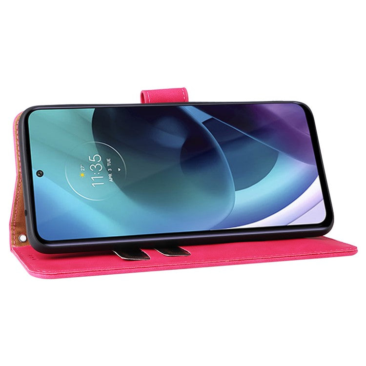 Shockproof Phone Cover Shell Skin-touch Feeling PU Leather Stand Wallet Shell Mobile Phone Case for Motorola Moto G31 / G41 - Rose
