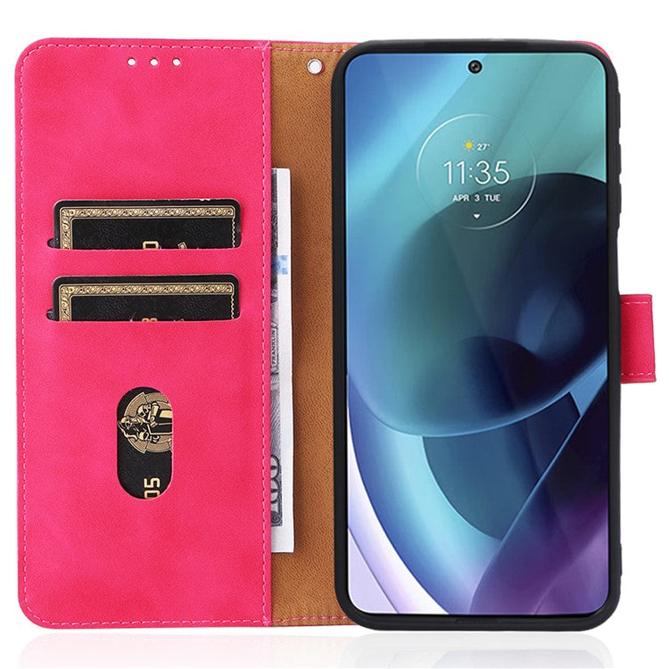 Shockproof Phone Cover Shell Skin-touch Feeling PU Leather Stand Wallet Shell Mobile Phone Case for Motorola Moto G31 / G41 - Rose