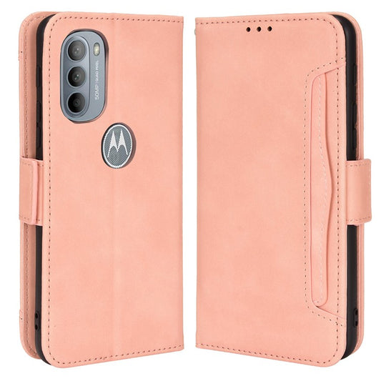 PU Leather + TPU Phone Cover for Motorola Moto G31/G41, Cash Pocket Multiple Card Slot Case with Stand - Pink