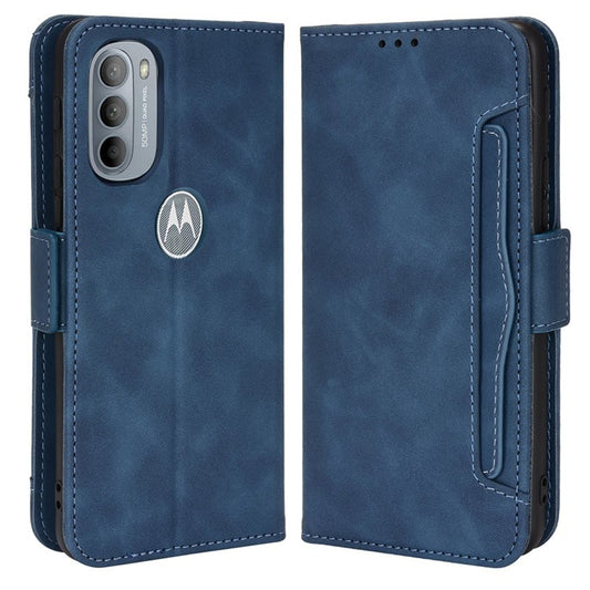 PU Leather + TPU Phone Cover for Motorola Moto G31/G41, Cash Pocket Multiple Card Slot Case with Stand - Blue