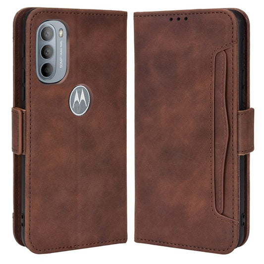 PU Leather + TPU Phone Cover for Motorola Moto G31/G41, Cash Pocket Multiple Card Slot Case with Stand - Brown