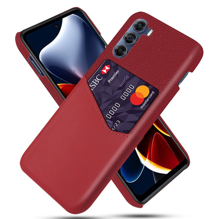 Card Holder Phone Case for Motorola Edge S30, Slim Cloth + Hard PC + PU Leather Shock Absorption Back Cover - Red