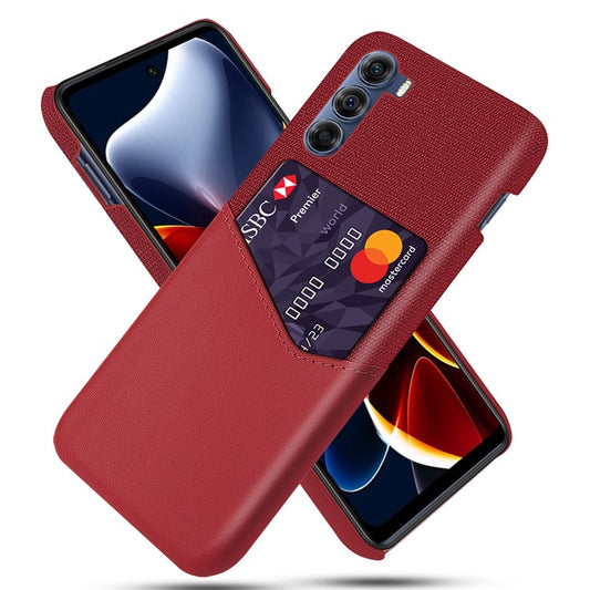 Card Holder Phone Case for Motorola Edge S30, Slim Cloth + Hard PC + PU Leather Shock Absorption Back Cover - Red