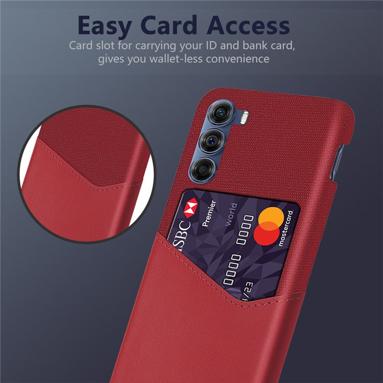 Card Holder Phone Case for Motorola Edge S30, Slim Cloth + Hard PC + PU Leather Shock Absorption Back Cover - Red
