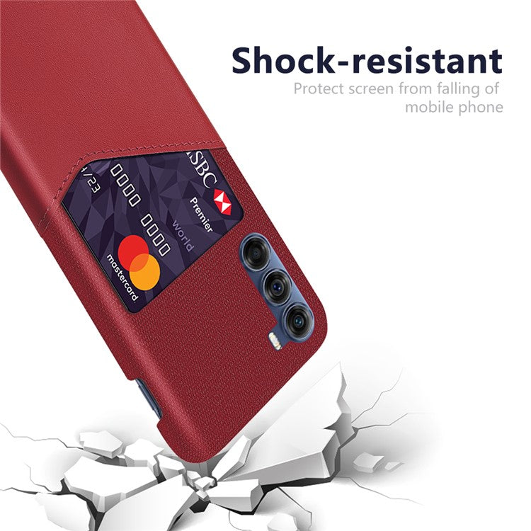 Card Holder Phone Case for Motorola Edge S30, Slim Cloth + Hard PC + PU Leather Shock Absorption Back Cover - Red