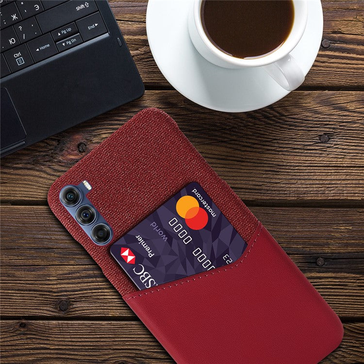 Card Holder Phone Case for Motorola Edge S30, Slim Cloth + Hard PC + PU Leather Shock Absorption Back Cover - Red