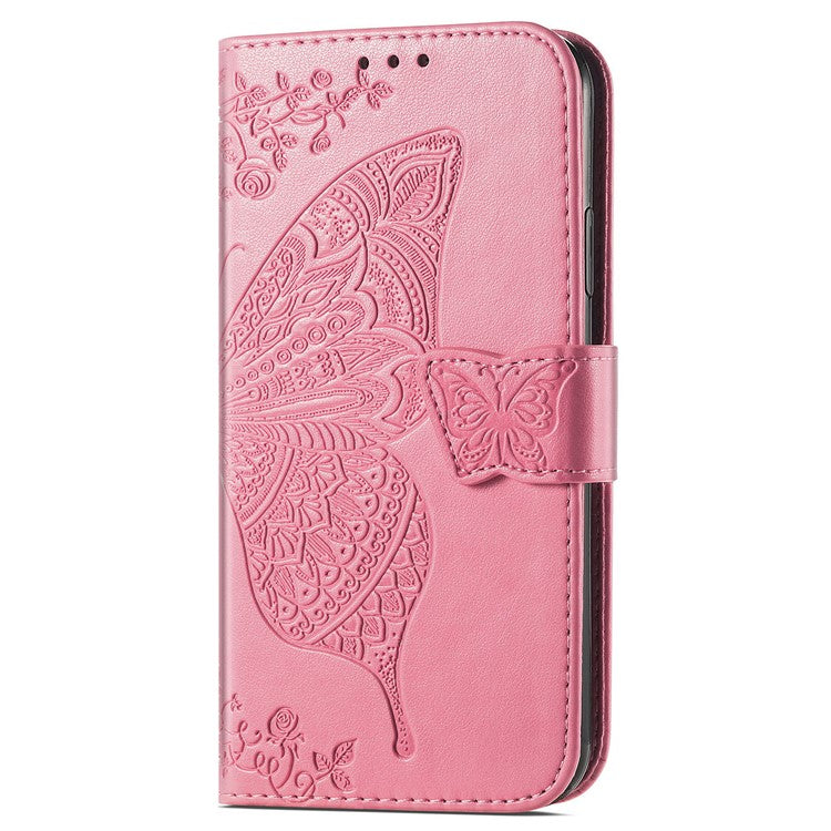 PU Leather Butterfly Flower Imprinted Cover for Motorola Moto G31 / Moto G41, Wallet Stand Flip Shockproof Protective Case with Strap - Pink