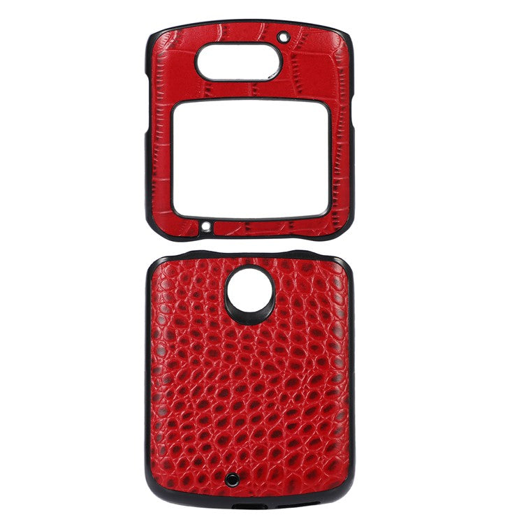 For Motorola Razr 5G Crocodile Texture Genuine Cowhide Leather Coating Phone Case Inner PC + TPU Hybrid Cover - Red