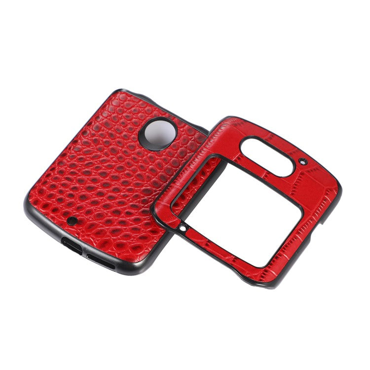 For Motorola Razr 5G Crocodile Texture Genuine Cowhide Leather Coating Phone Case Inner PC + TPU Hybrid Cover - Red