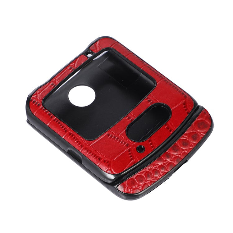 For Motorola Razr 5G Crocodile Texture Genuine Cowhide Leather Coating Phone Case Inner PC + TPU Hybrid Cover - Red