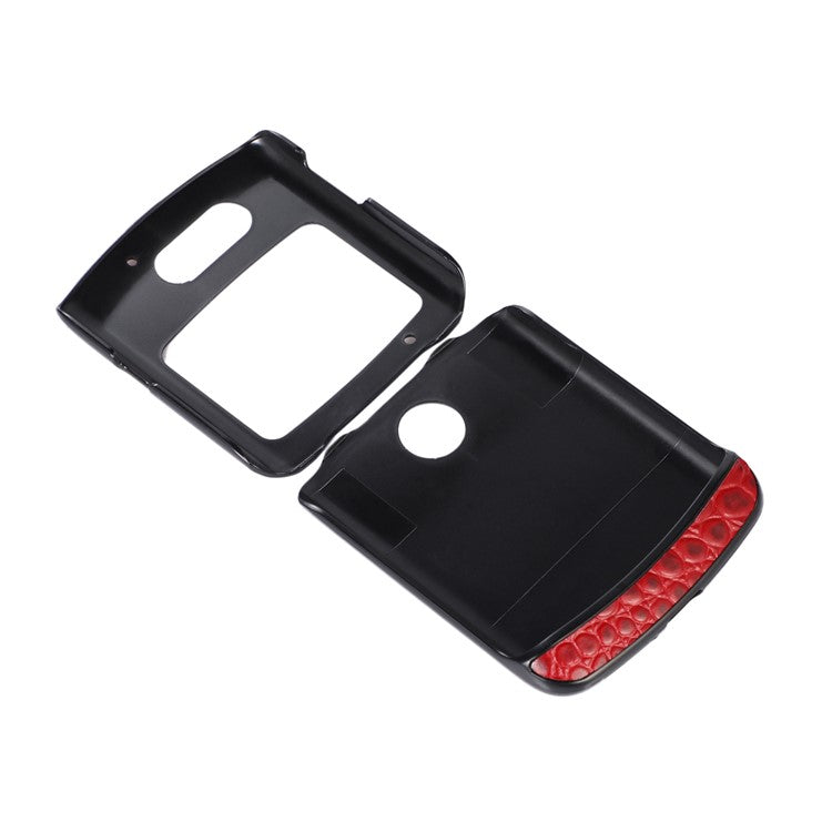 For Motorola Razr 5G Crocodile Texture Genuine Cowhide Leather Coating Phone Case Inner PC + TPU Hybrid Cover - Red