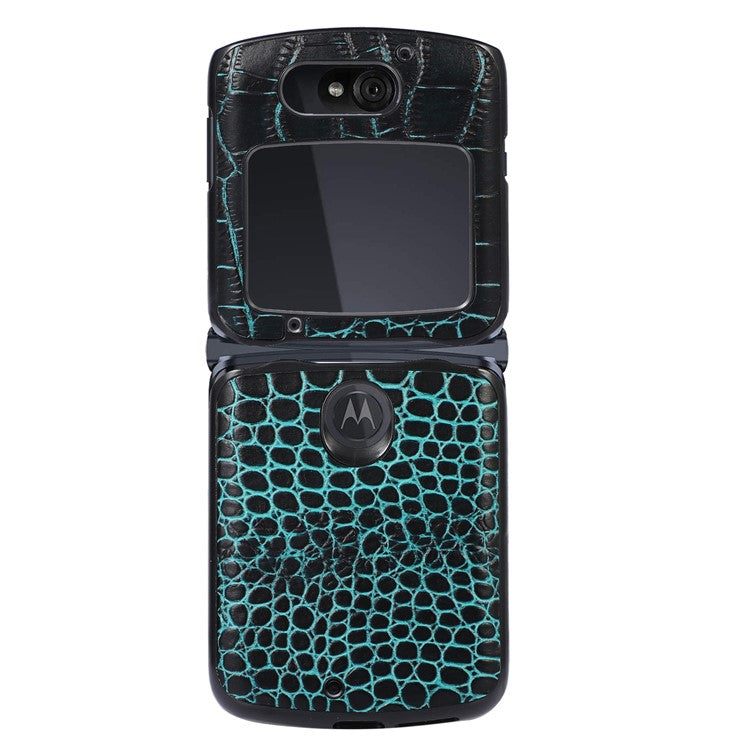 For Motorola Razr 5G Crocodile Texture Genuine Cowhide Leather Coating Phone Case Inner PC + TPU Hybrid Cover - Green