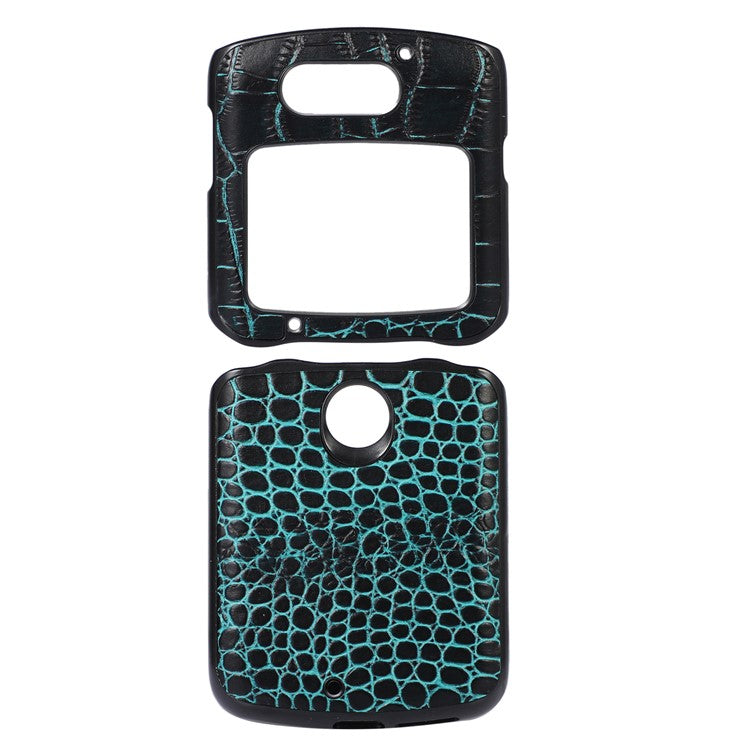 For Motorola Razr 5G Crocodile Texture Genuine Cowhide Leather Coating Phone Case Inner PC + TPU Hybrid Cover - Green