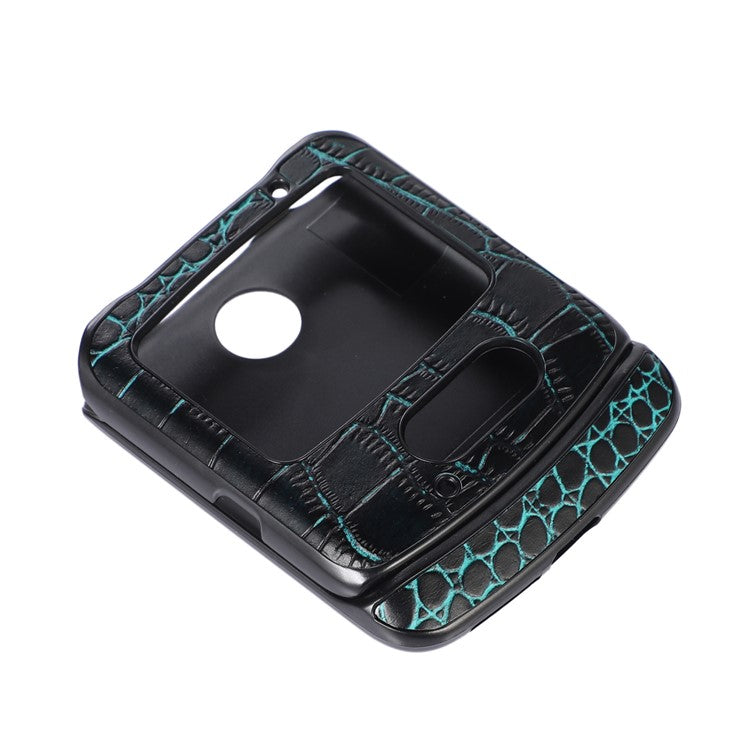 For Motorola Razr 5G Crocodile Texture Genuine Cowhide Leather Coating Phone Case Inner PC + TPU Hybrid Cover - Green