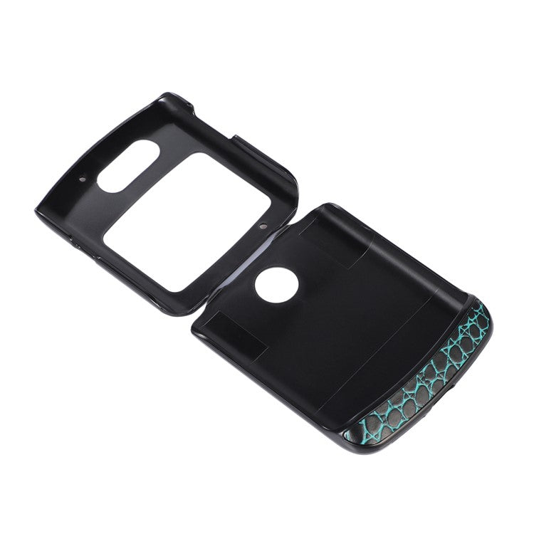 For Motorola Razr 5G Crocodile Texture Genuine Cowhide Leather Coating Phone Case Inner PC + TPU Hybrid Cover - Green