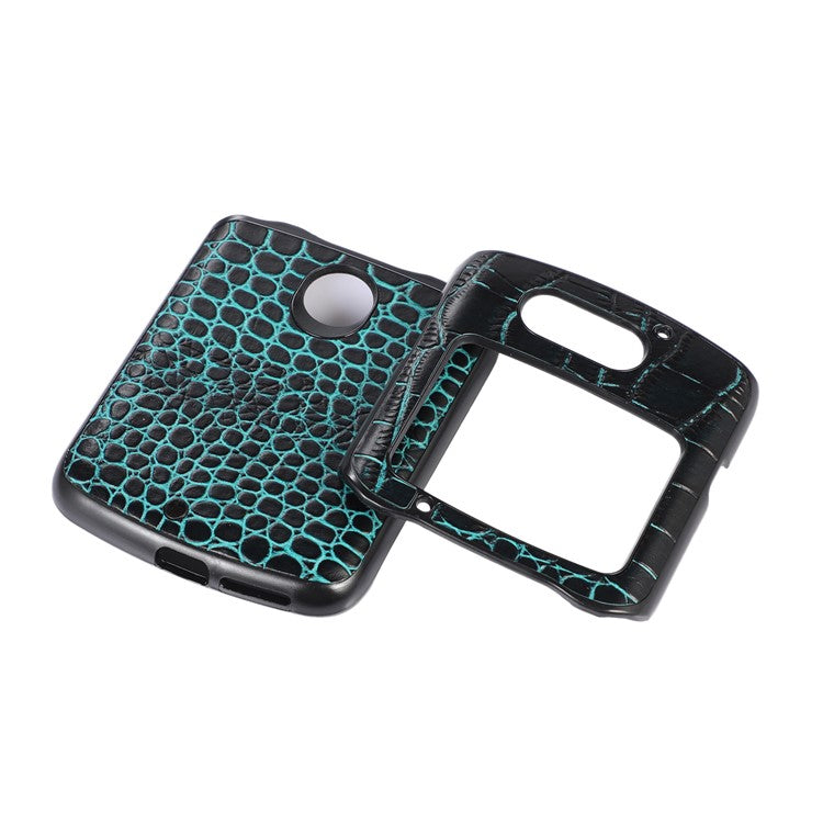For Motorola Razr 5G Crocodile Texture Genuine Cowhide Leather Coating Phone Case Inner PC + TPU Hybrid Cover - Green