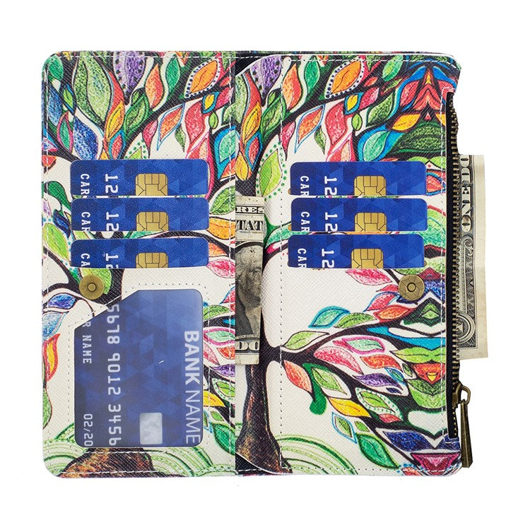 BF03 Wallet Phone Case for Motorola Moto G31 / Moto G41, Pattern Printing Leather Protective Zipper Purse Stand Cover with Strap - Life Tree
