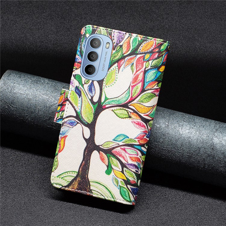 BF03 Wallet Phone Case for Motorola Moto G31 / Moto G41, Pattern Printing Leather Protective Zipper Purse Stand Cover with Strap - Life Tree