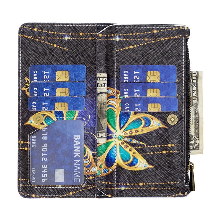BF03 Wallet Phone Case for Motorola Moto G31 / Moto G41, Pattern Printing Leather Protective Zipper Purse Stand Cover with Strap - Jewelry Butterfly