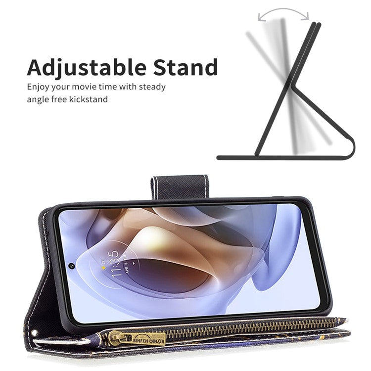 BF03 Wallet Phone Case for Motorola Moto G31 / Moto G41, Pattern Printing Leather Protective Zipper Purse Stand Cover with Strap - Jewelry Butterfly