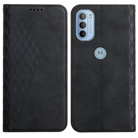 Rhombus Pattern Imprinted PU Leather Protective Case for Motorola Moto G31/G41 Magnetic Absorption Stand Wallet Flip Cover - Black