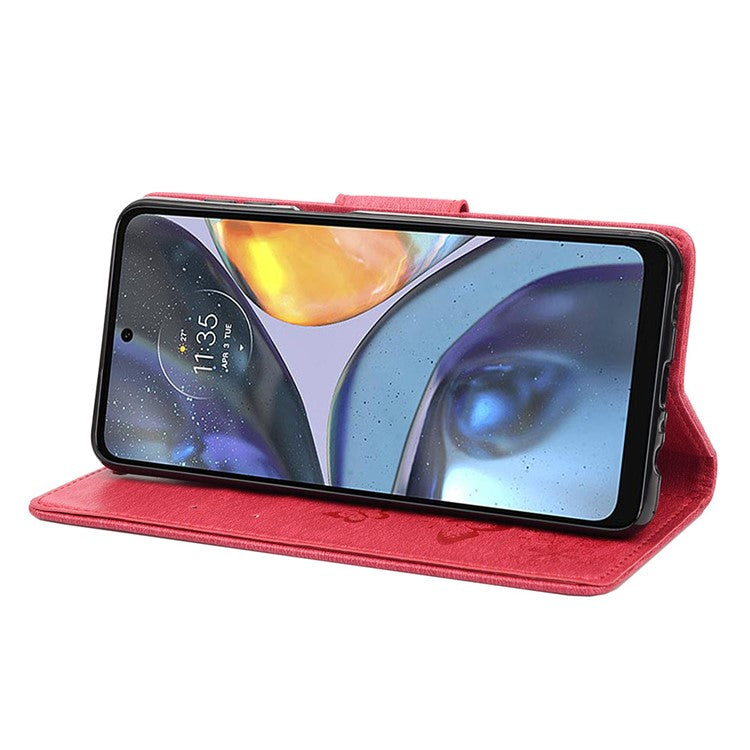 Butterfly Flower Imprinted Phone Case for Motorola Moto G22 Protective Folio Flip Cover Leather Phone Protector with Stand Wallet - Red